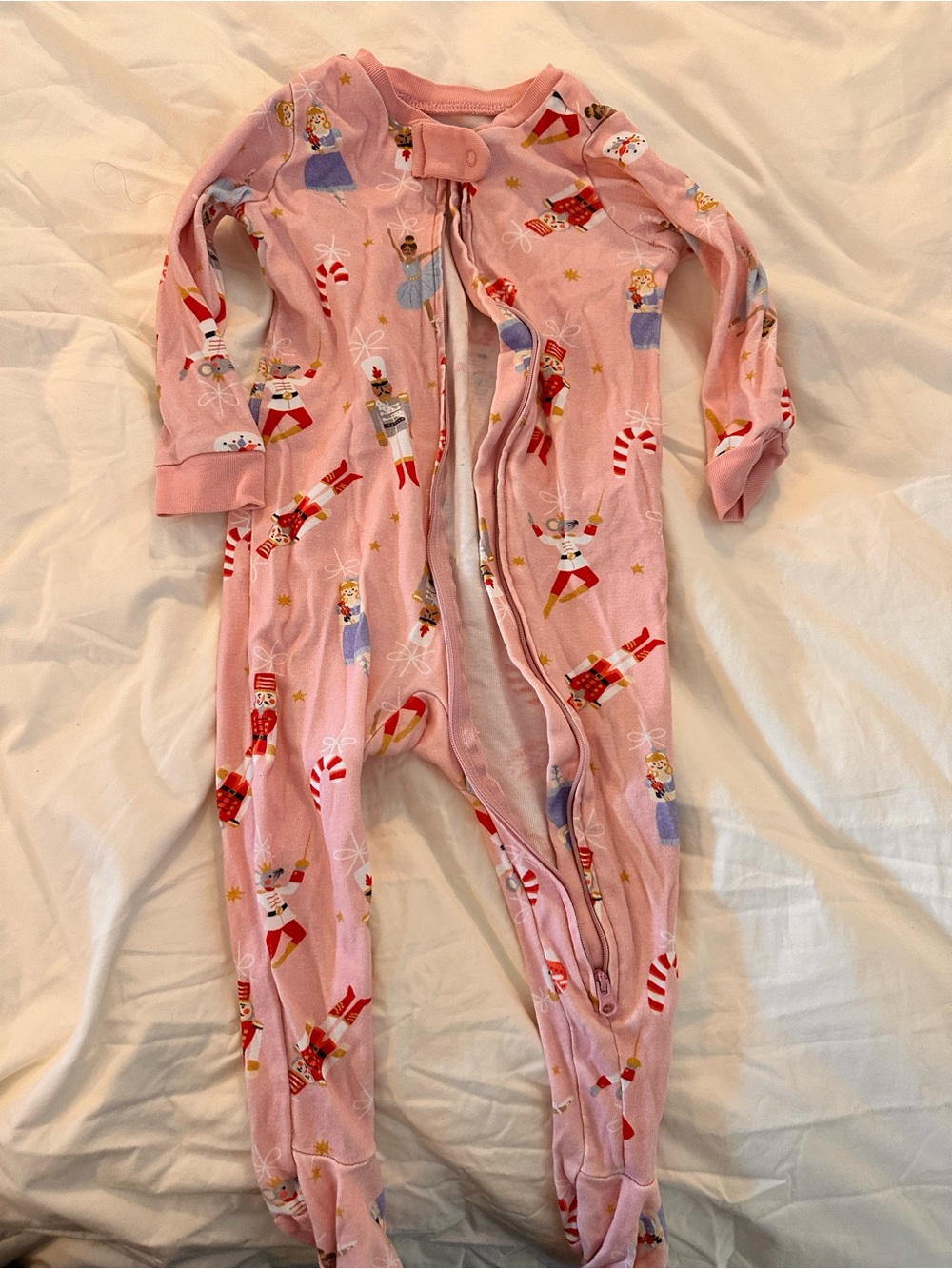 Janie and Jack Pink Nutcracker Print Footed One-Piece Pajamas